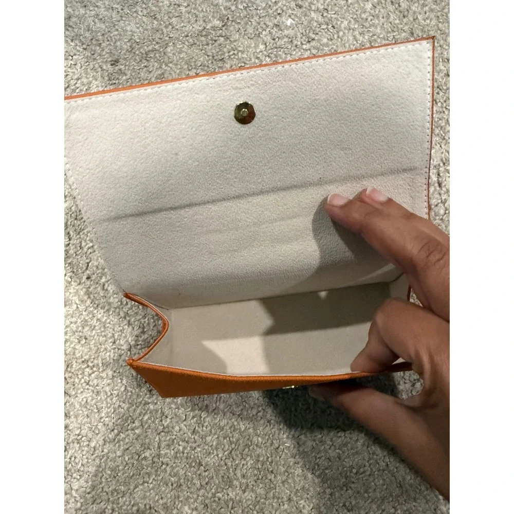 Tory Burch Orange Saffiano Leather Eyeglass Case‎ Holder Clutch Small Bag